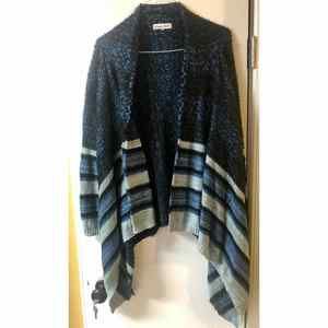 Carol Rose Blue Striped Open Front Acrylic Blend Sweater Cardigan Size XL